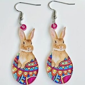 Easter Egg Design Bunny Rabbit Dangle‎ Earrings